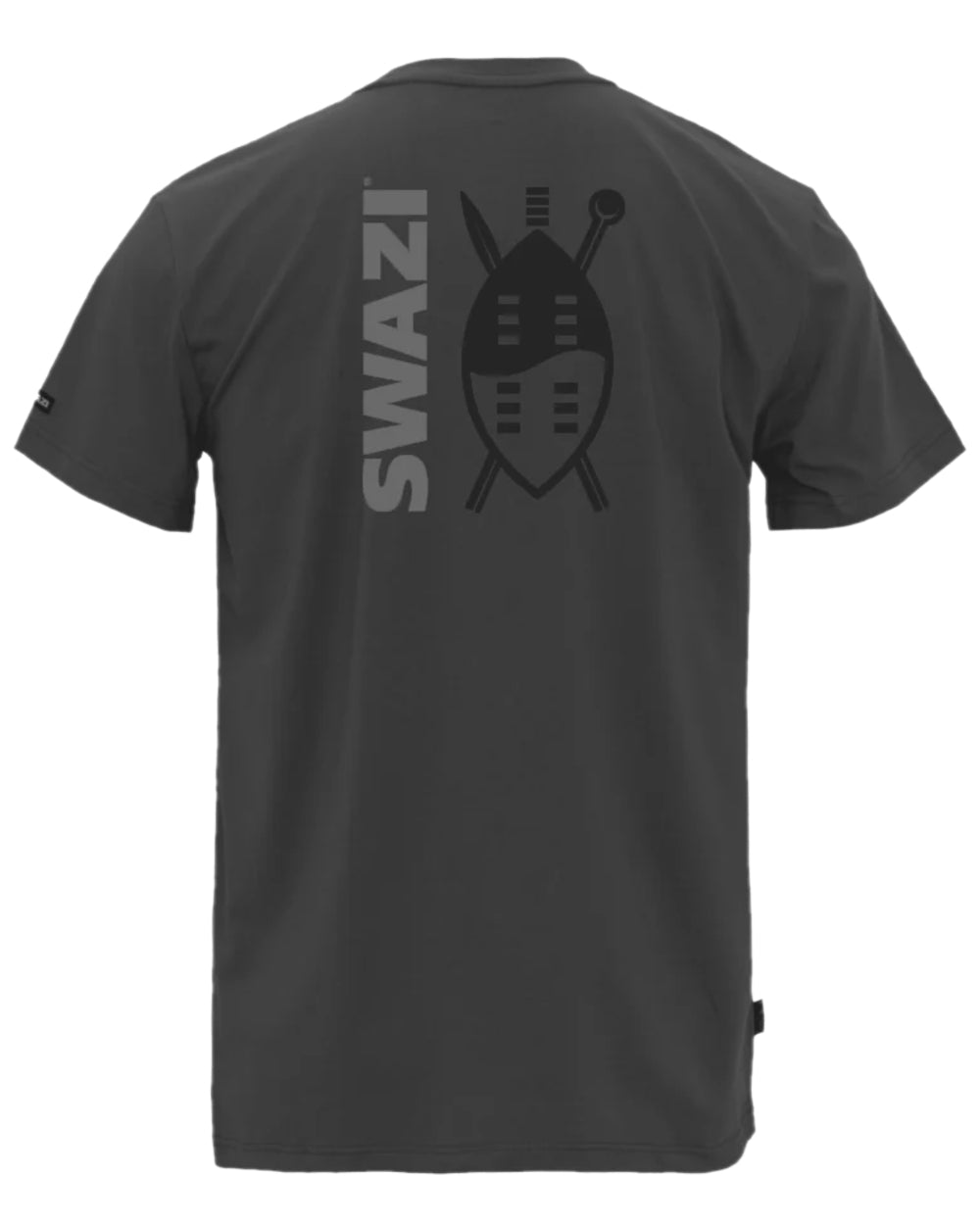Iron Coloured Swazi Mens Reverse Shield Tee on white background 
