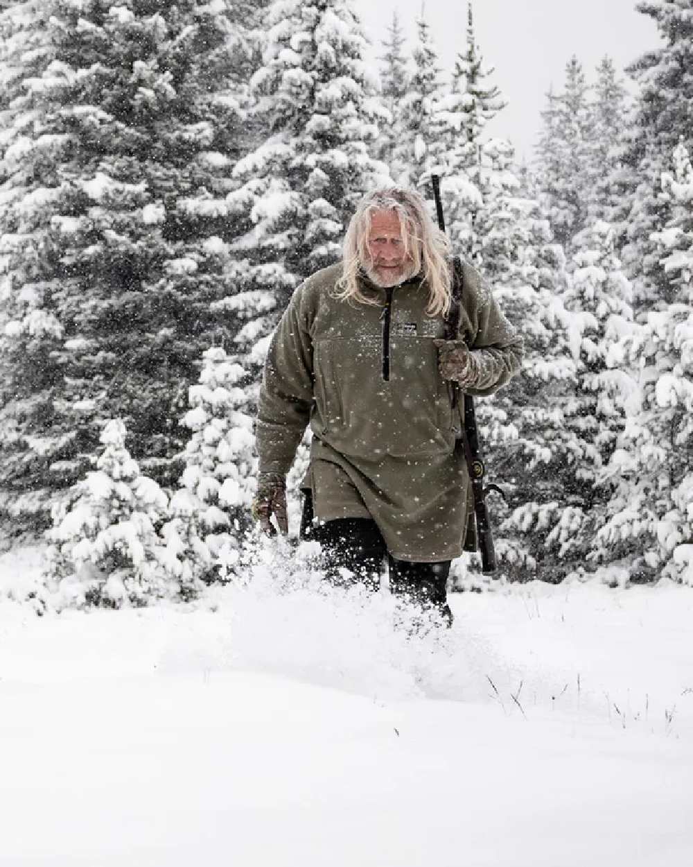 Tussock coloured Swazi Nahanni Shirt on snow background 