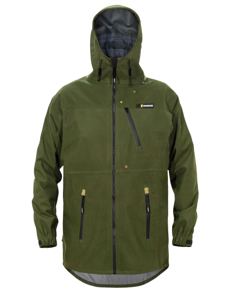 Olive coloured Swazi The Ibex Jacket on white background 