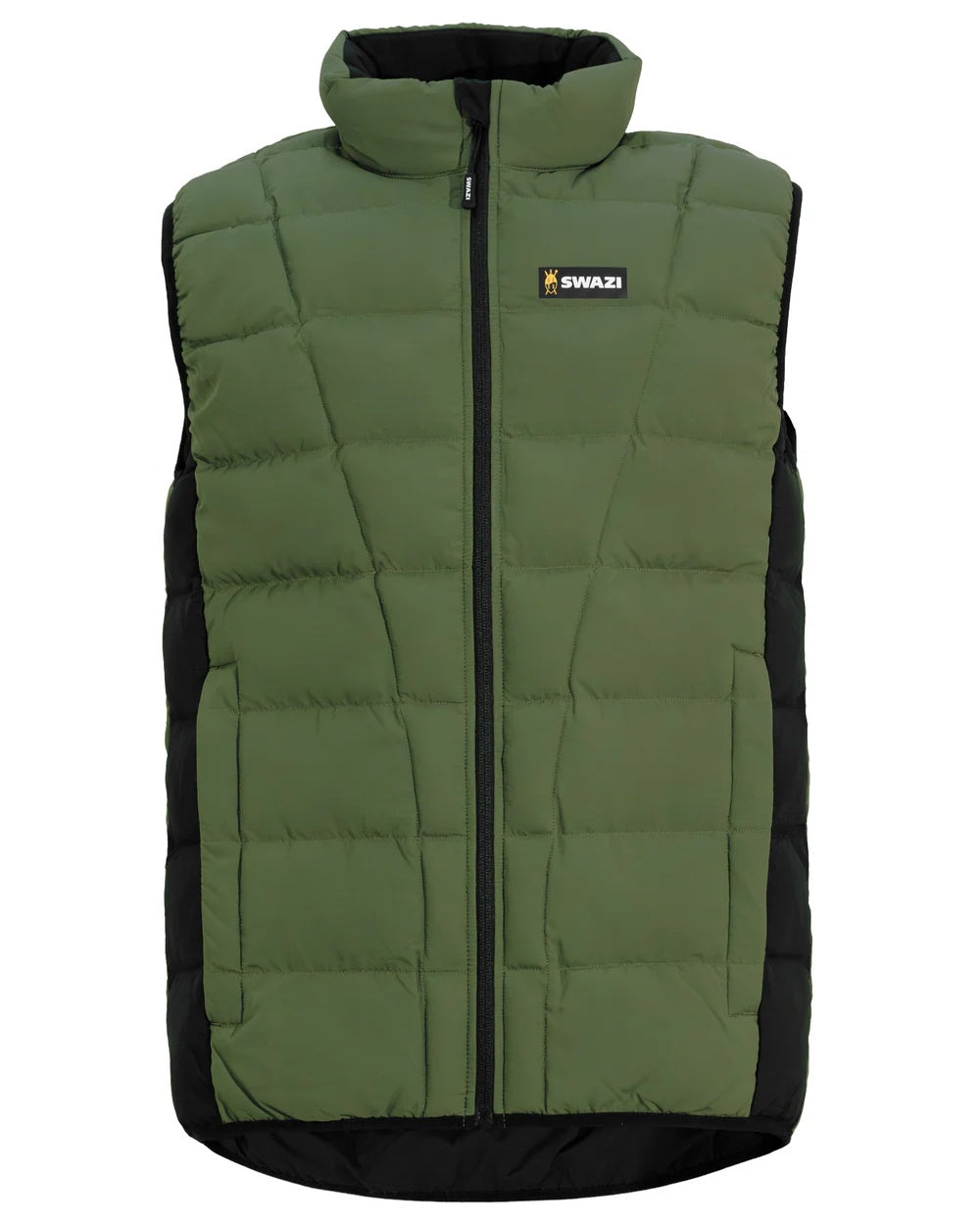 Olive coloured Swazi Thorso Vest on white background 