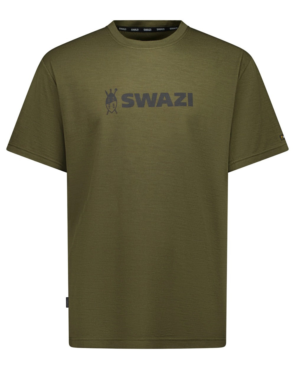 Olive coloured Swazi Kaimai Short Sleeve T-Shirt on white background 