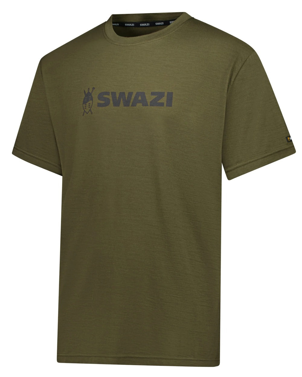 Olive coloured Swazi Kaimai Short Sleeve T-Shirt on white background 