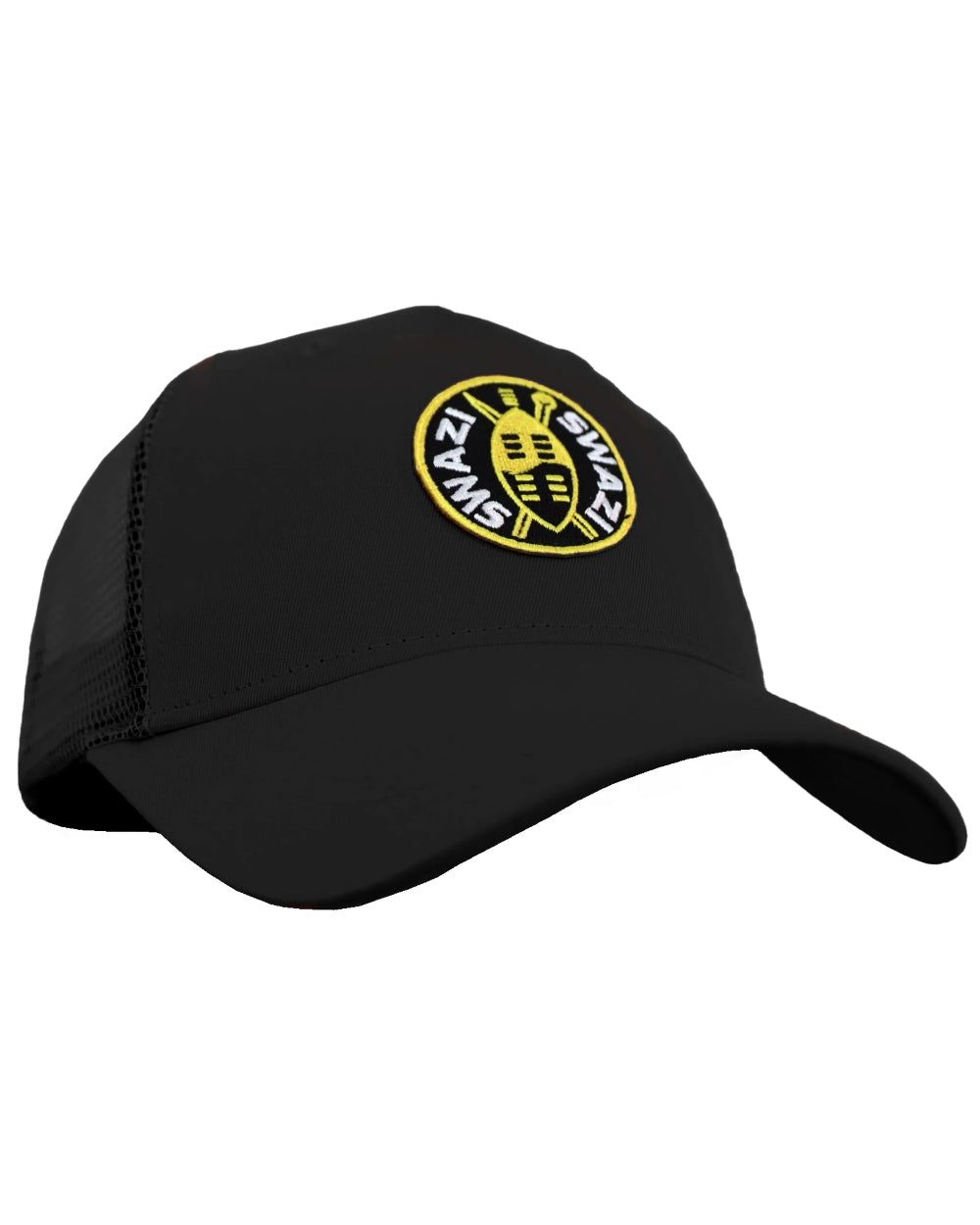 Black coloured Swazi Trucker Cap on white background 