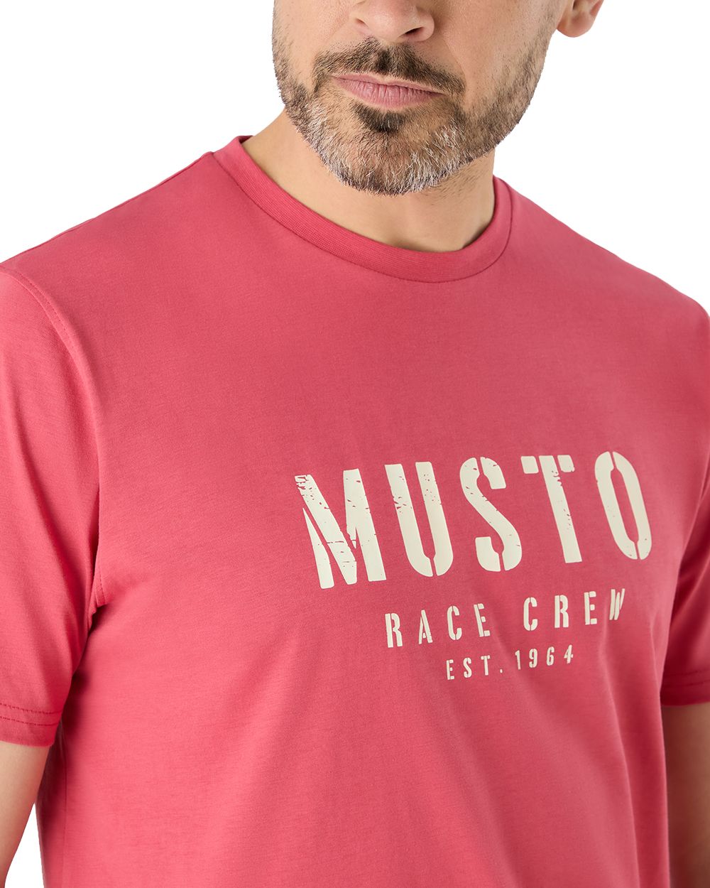 Sweet Raspberry Coloured Musto Mens Classic Short Sleeve T-Shirt On A White Background 