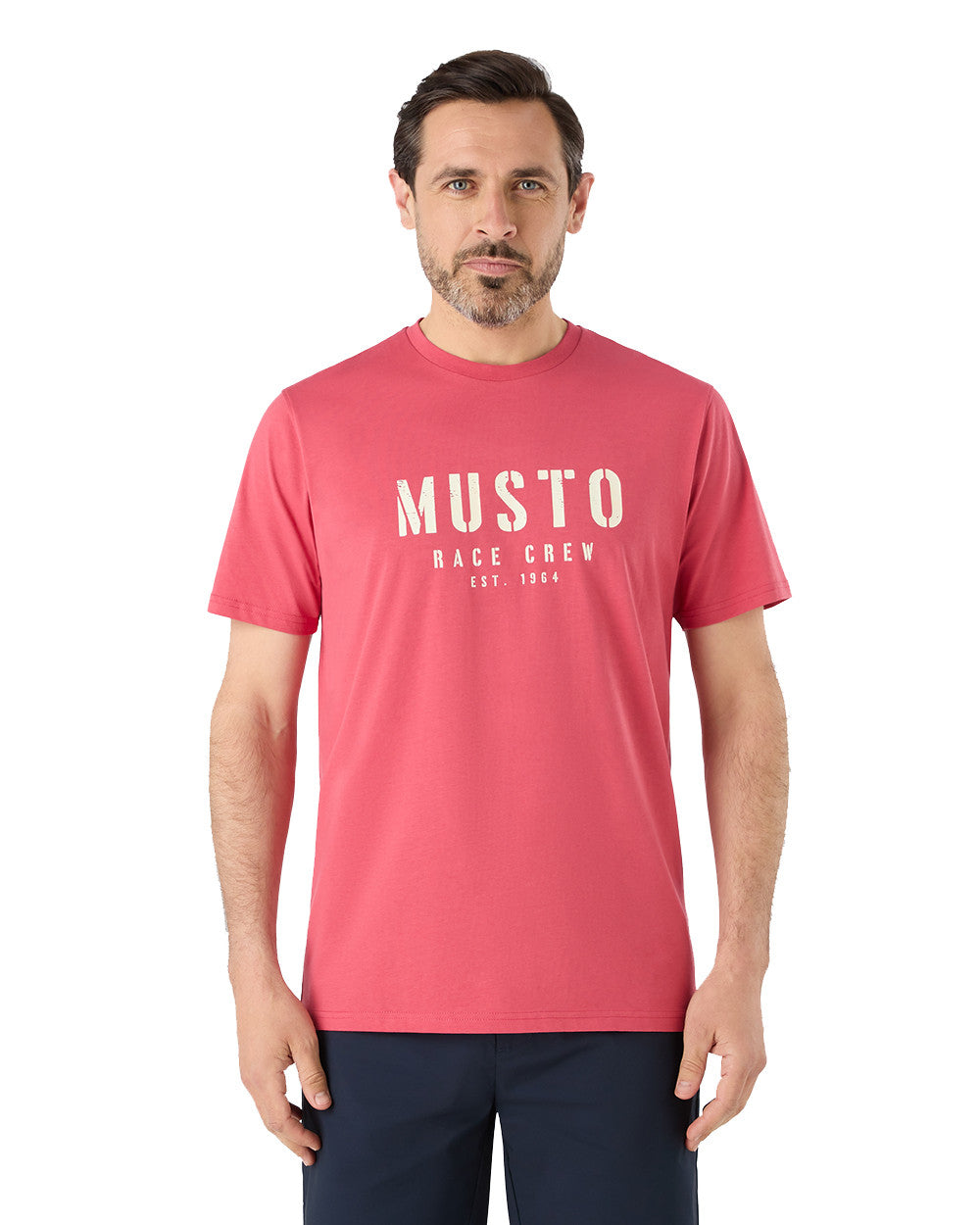 Sweet Raspberry Coloured Musto Mens Classic Short Sleeve T-Shirt On A White Background 