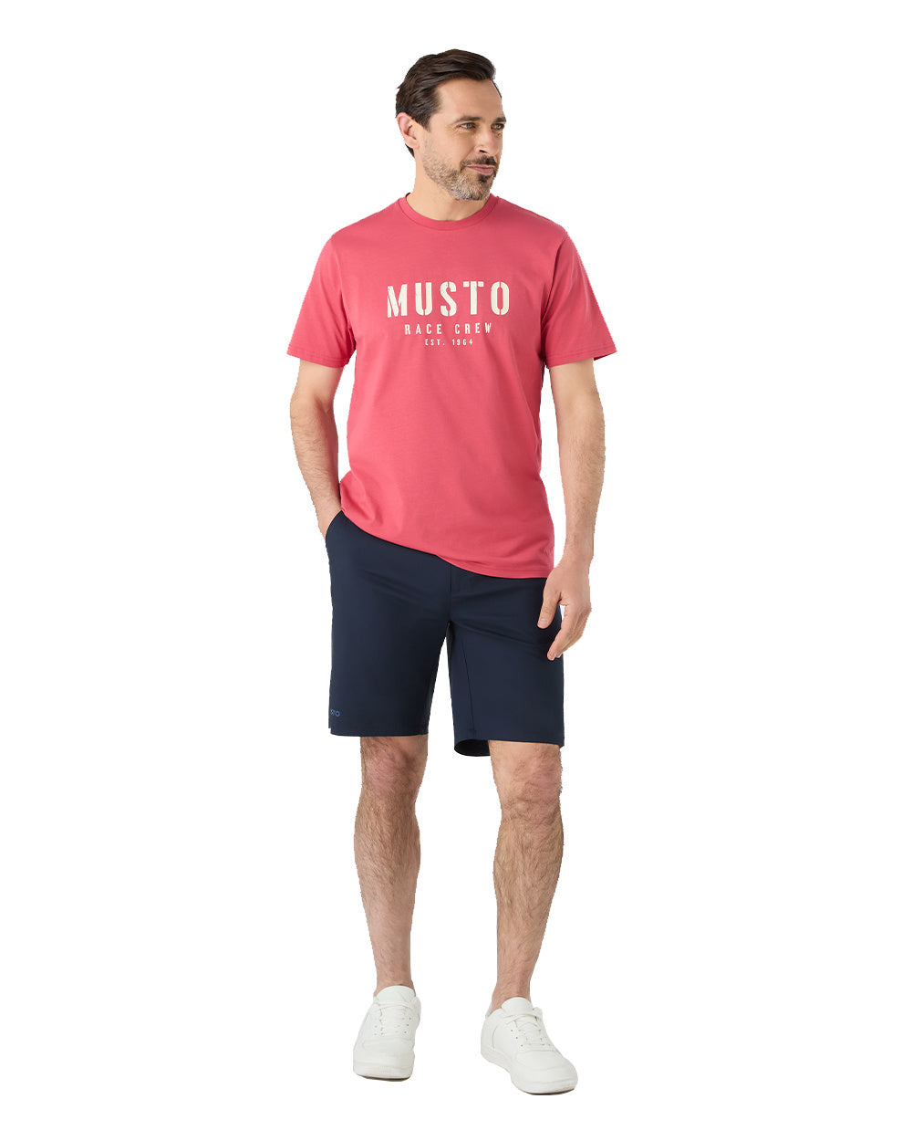 Sweet Raspberry Coloured Musto Mens Classic Short Sleeve T-Shirt On A White Background 