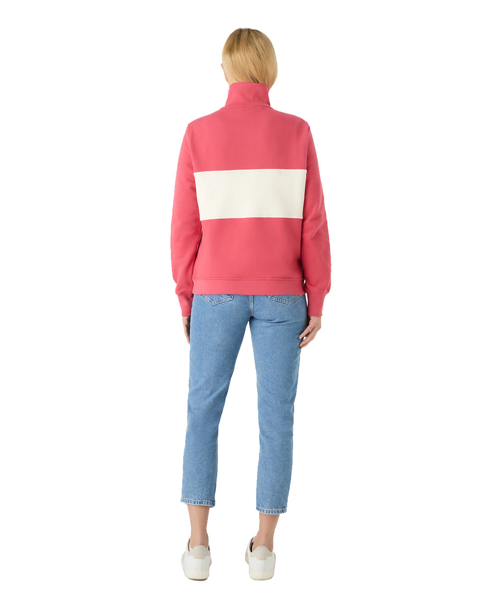 Sweet Raspberry Coloured Musto Womens Classic Half Zip Sweatshirt On A White Background 