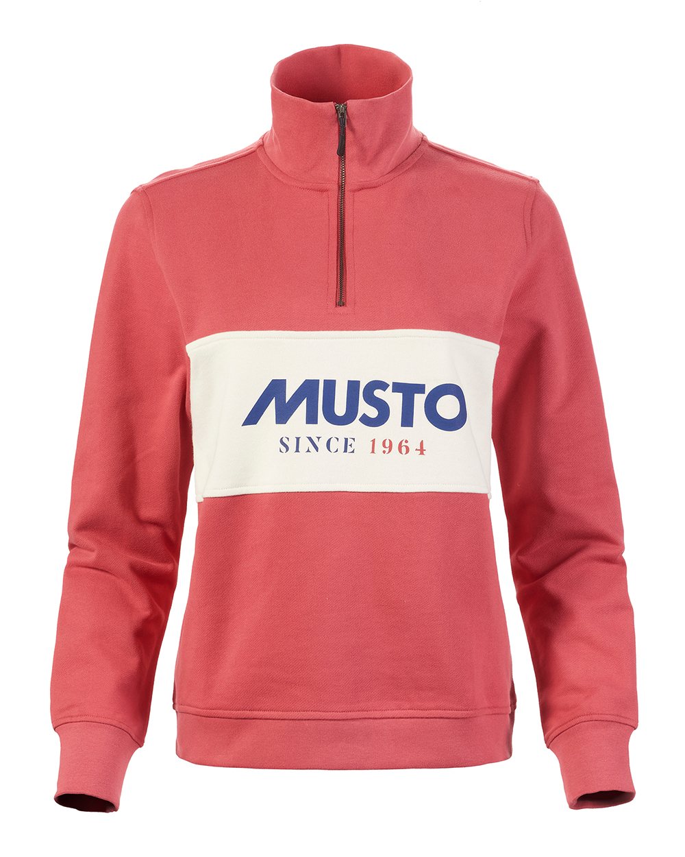Sweet Raspberry Coloured Musto Womens Classic Half Zip Sweatshirt On A White Background 