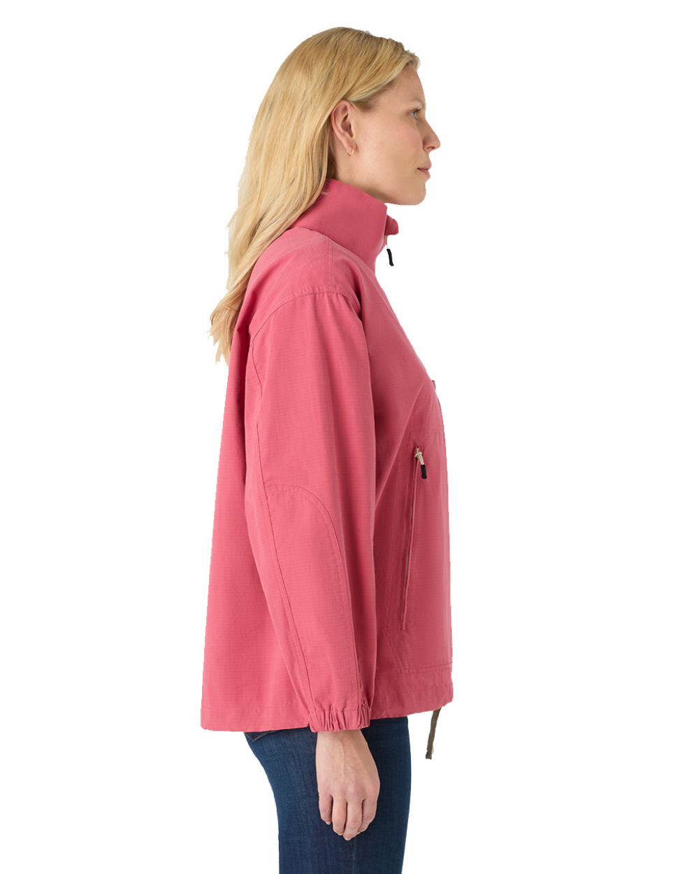 Sweet Raspberry Coloured Musto Womens Falmouth Anorak Jacket On A White Background 