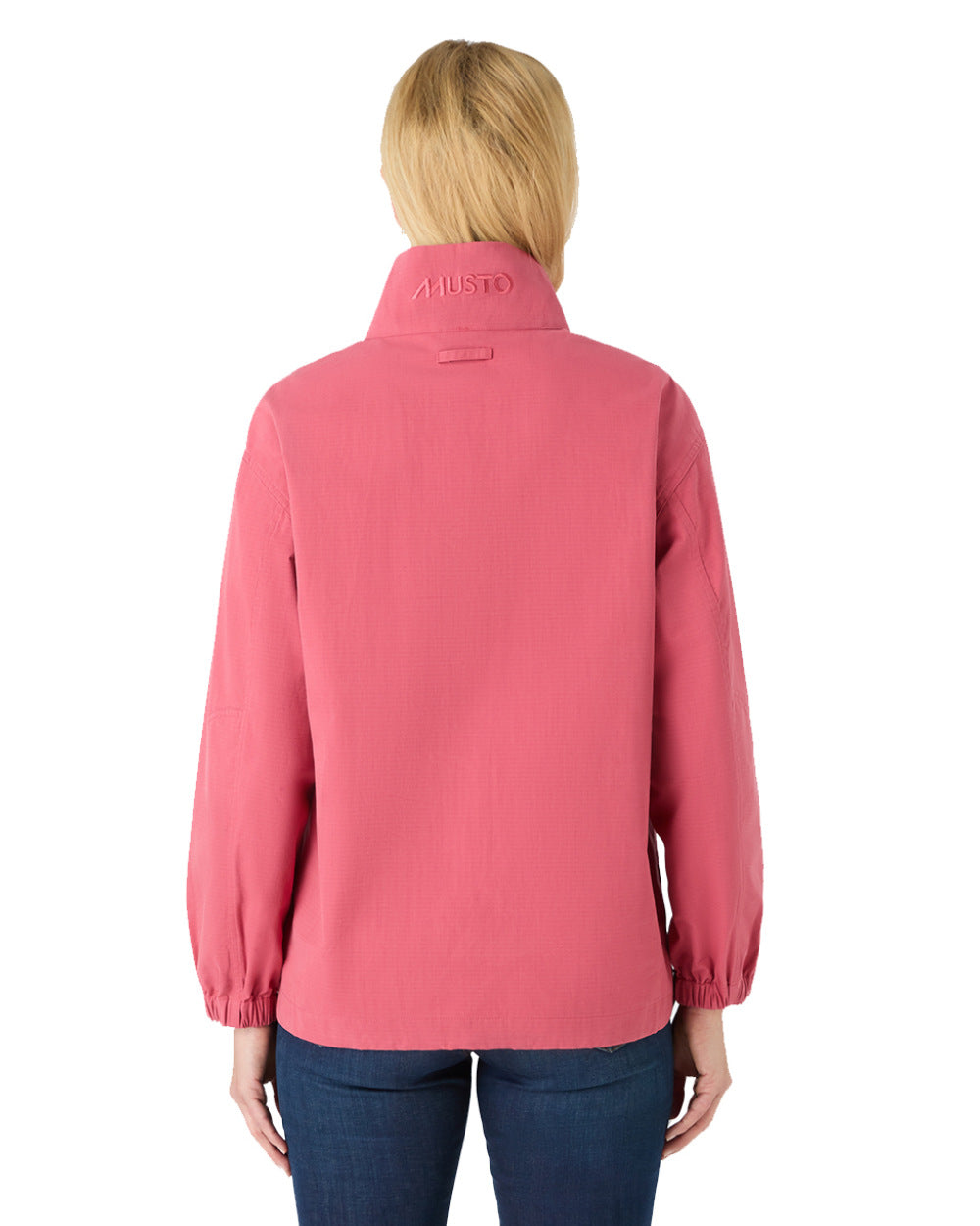 Sweet Raspberry Coloured Musto Womens Falmouth Anorak Jacket On A White Background 