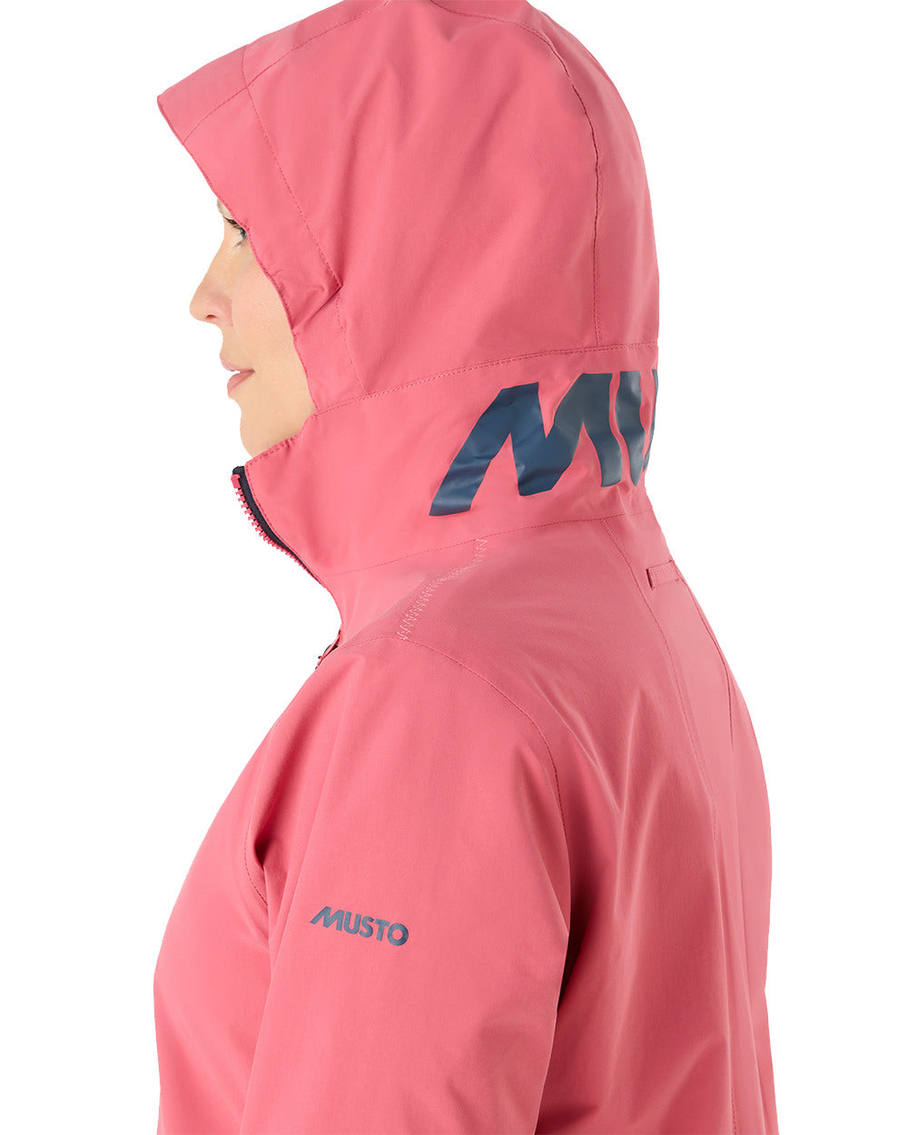 Sweet Raspberry Coloured Musto Womens Marina Rain Jacket On A White Background 