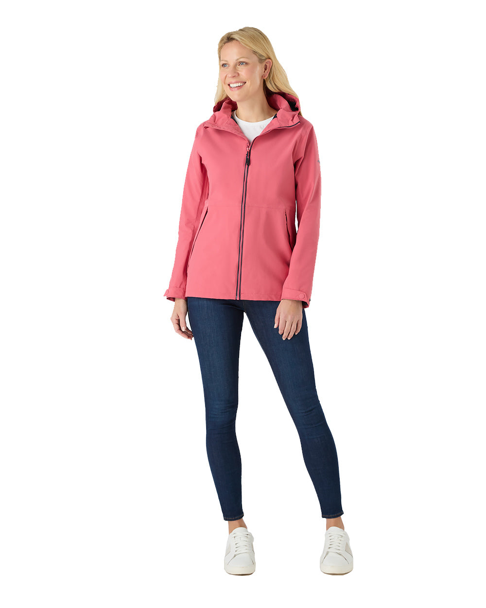 Sweet Raspberry Coloured Musto Womens Marina Rain Jacket On A White Background 