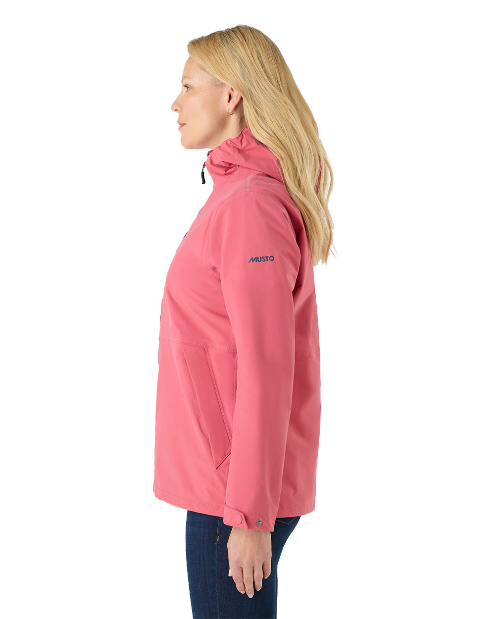 Sweet Raspberry Coloured Musto Womens Marina Rain Jacket On A White Background 