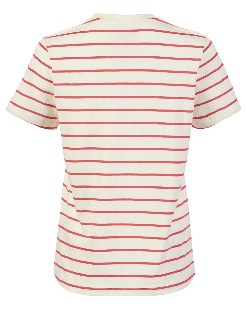 Sweet Raspberry/ASW Coloured Musto Womens Classic Striped Short Sleeve T-Shirt On A White Background 