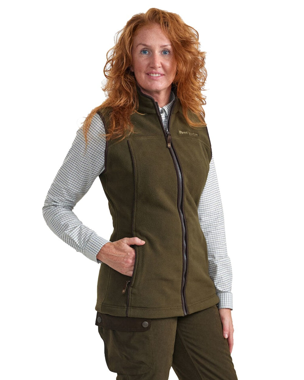 Tarmac Green Coloured Deerhunter Lady Eagle Fleece Waistcoat On A White Background 