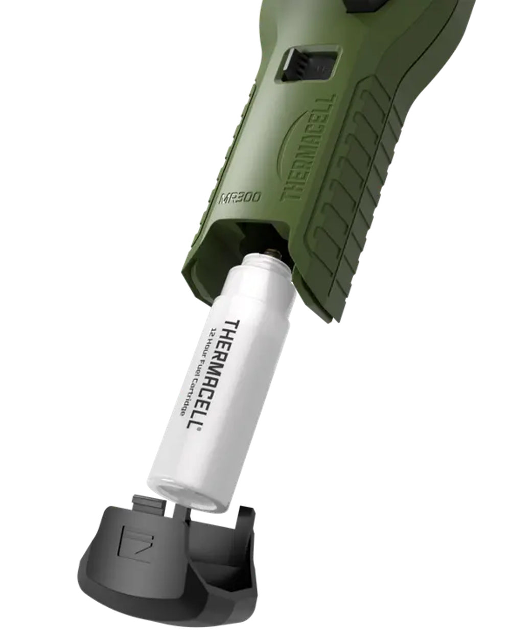 Olive coloured Thermacell MR300 Protector on white background 