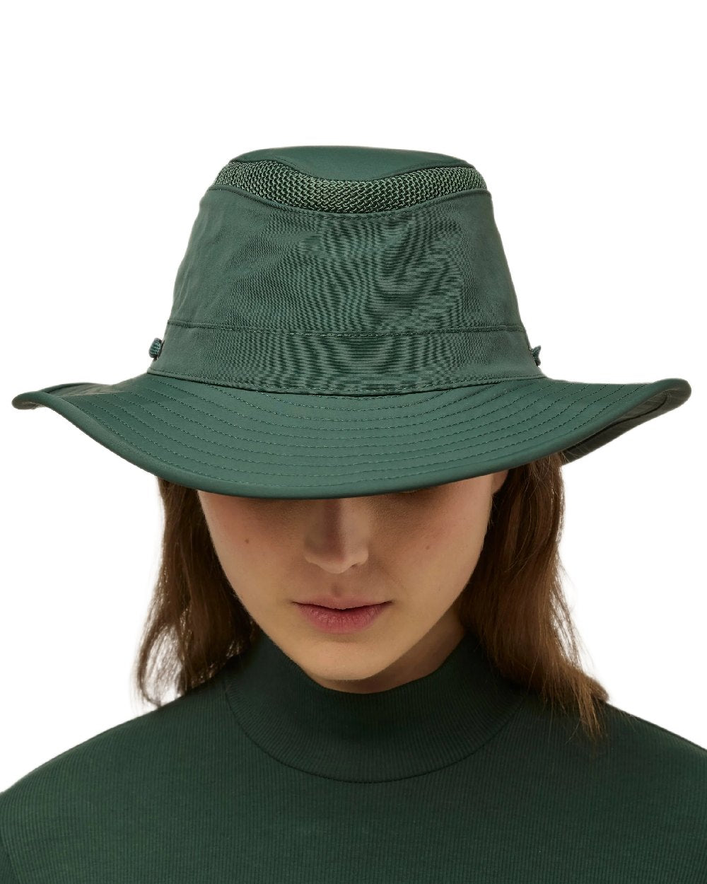 Evergreen Coloured Tilley Airflo Broad Brim Sun Hat on white background 