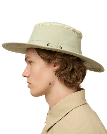 Light Sage Coloured Tilley Airflo Broad Brim Sun Hat on white background 