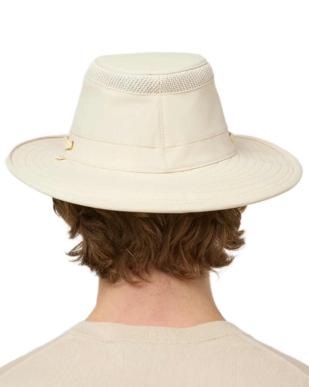 Light Stone Coloured Tilley Airflo Broad Brim Sun Hat on white background 