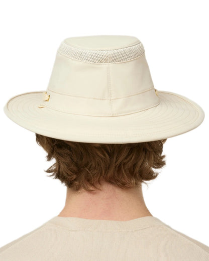 Light Stone Coloured Tilley Airflo Broad Brim Sun Hat on white background 