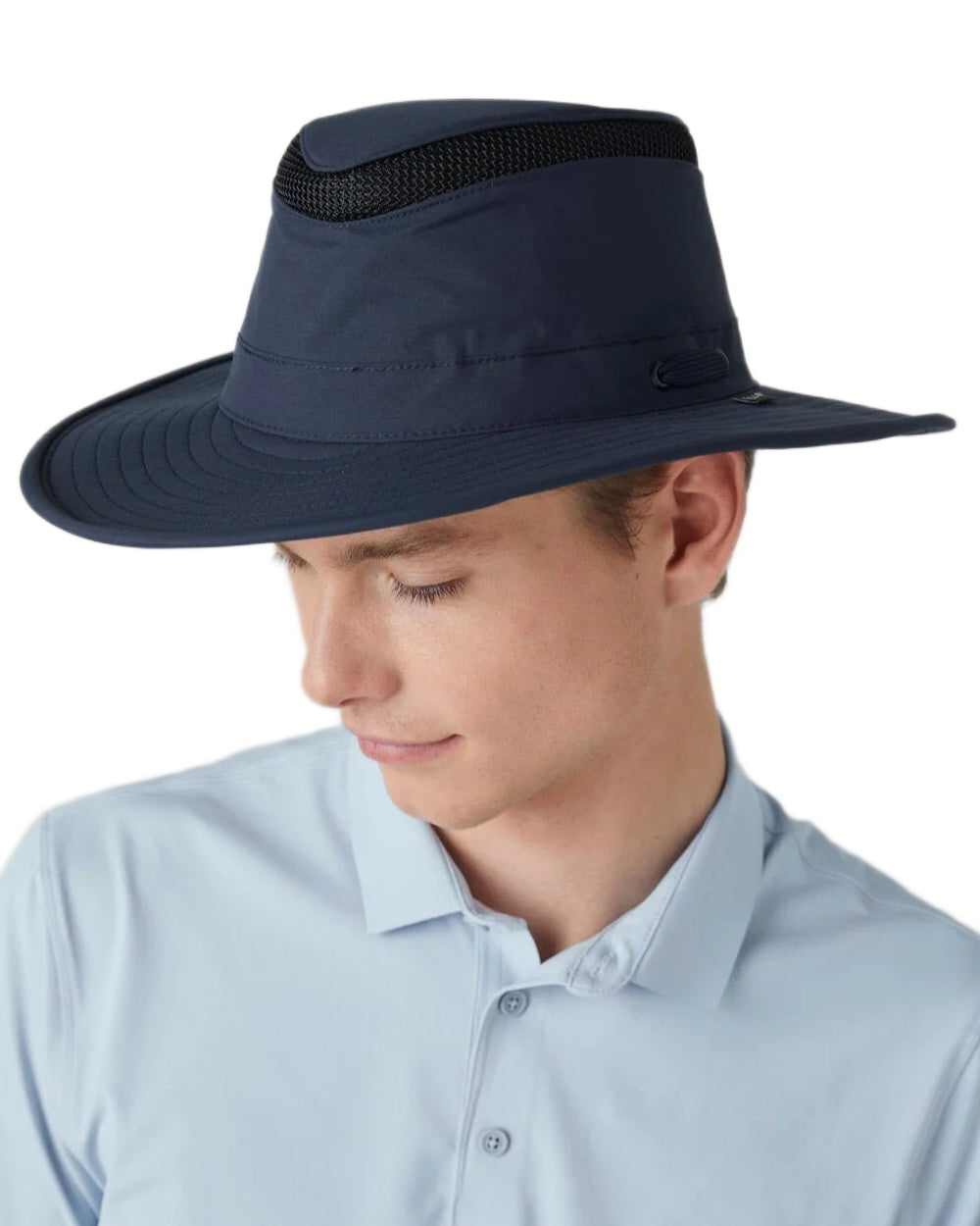 Midnight Navy Coloured Tilley Airflo Broad Brim Sun Hat on white background 