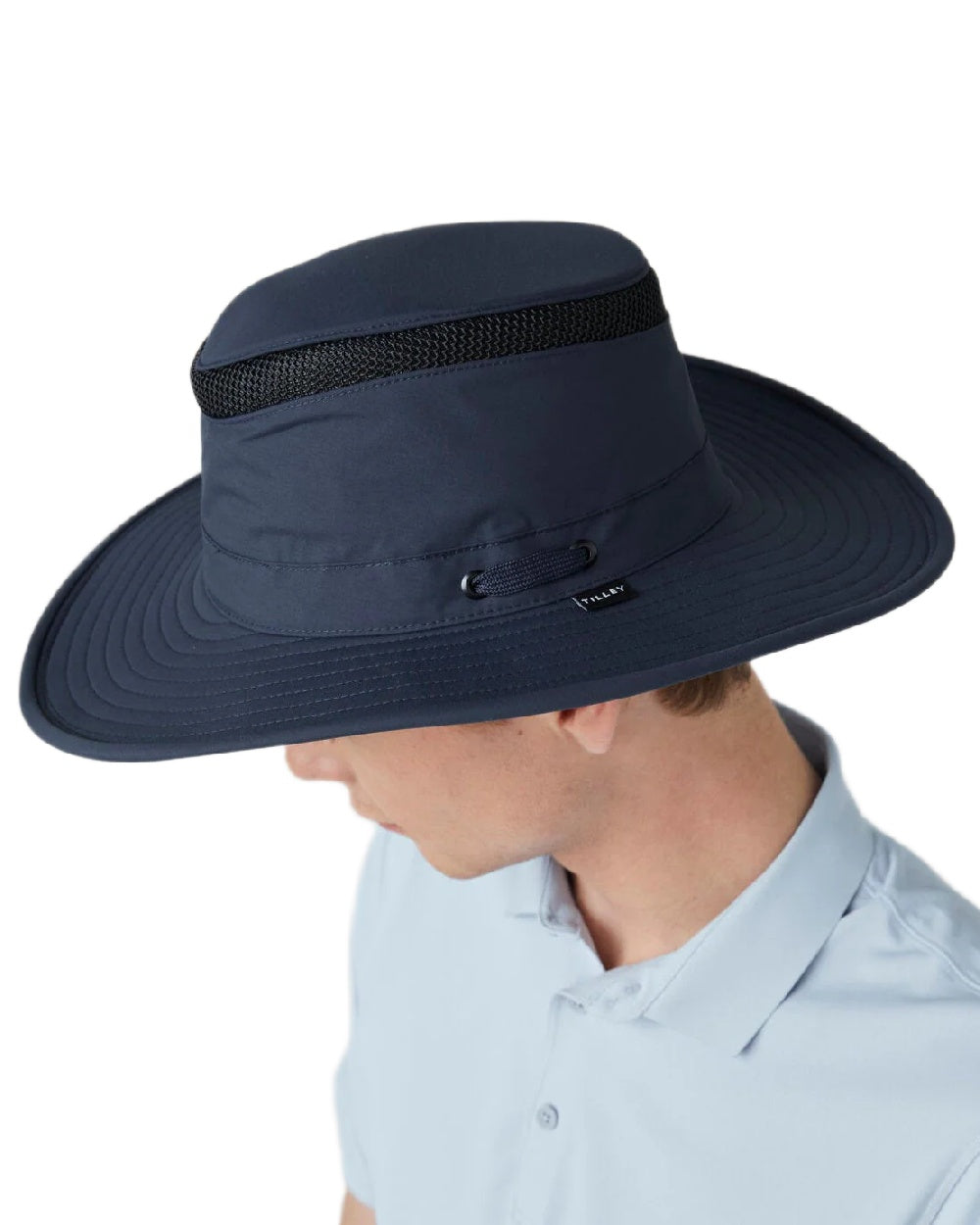 Midnight Navy Coloured Tilley Airflo Broad Brim Sun Hat on white background 