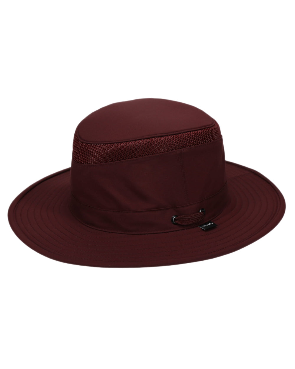 Mulberry coloured Tilley Airflo Broad Brim Sun Hat on white background 