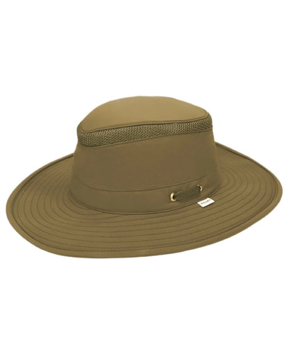 Olive Coloured Tilley Airflo Broad Brim Sun Hat on white background 