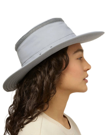 Soft Blue Coloured Tilley Airflo Broad Brim Sun Hat on white background 