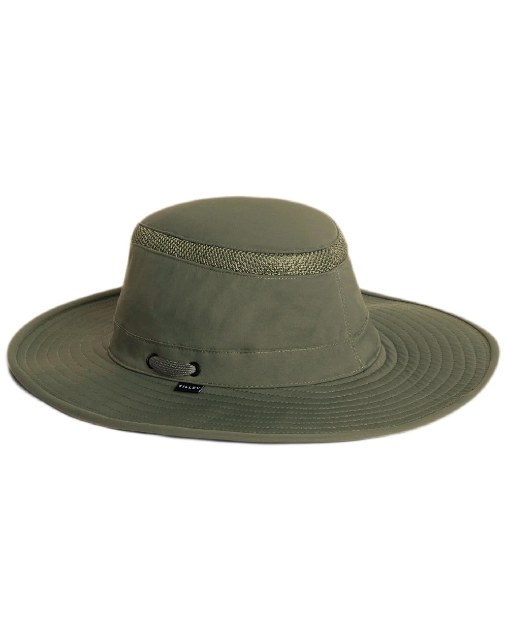 Thyme Green Coloured Tilley Airflo Broad Brim Sun Hat on white background 