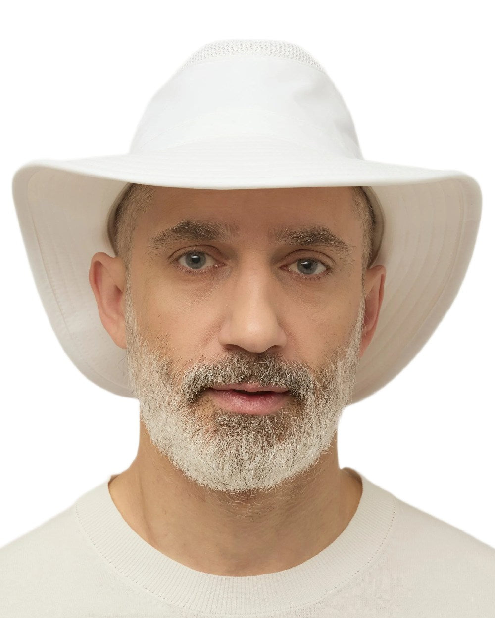 White Coloured Tilley Airflo Broad Brim Sun Hat on white background 