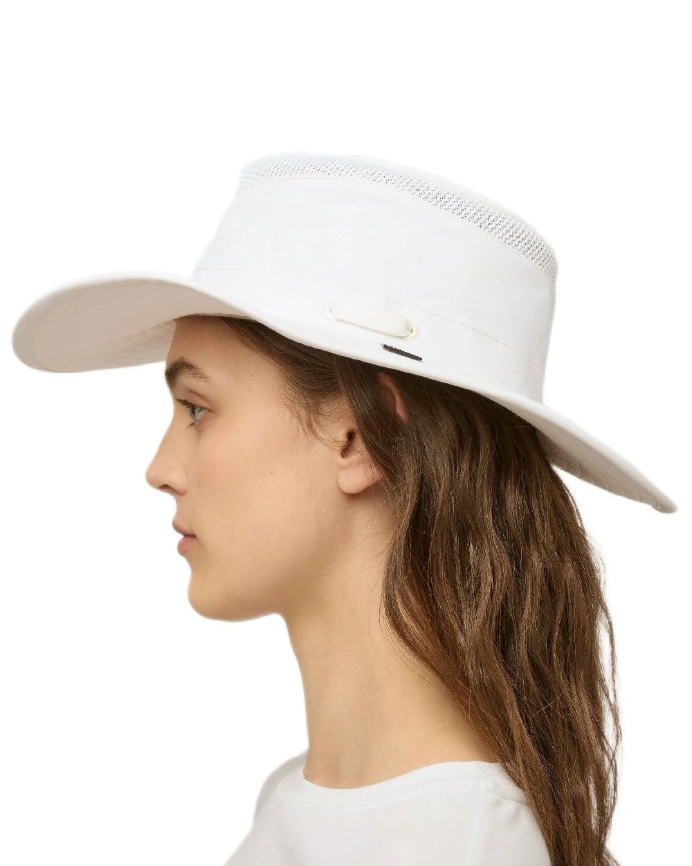 White Coloured Tilley Airflo Broad Brim Sun Hat on white background 