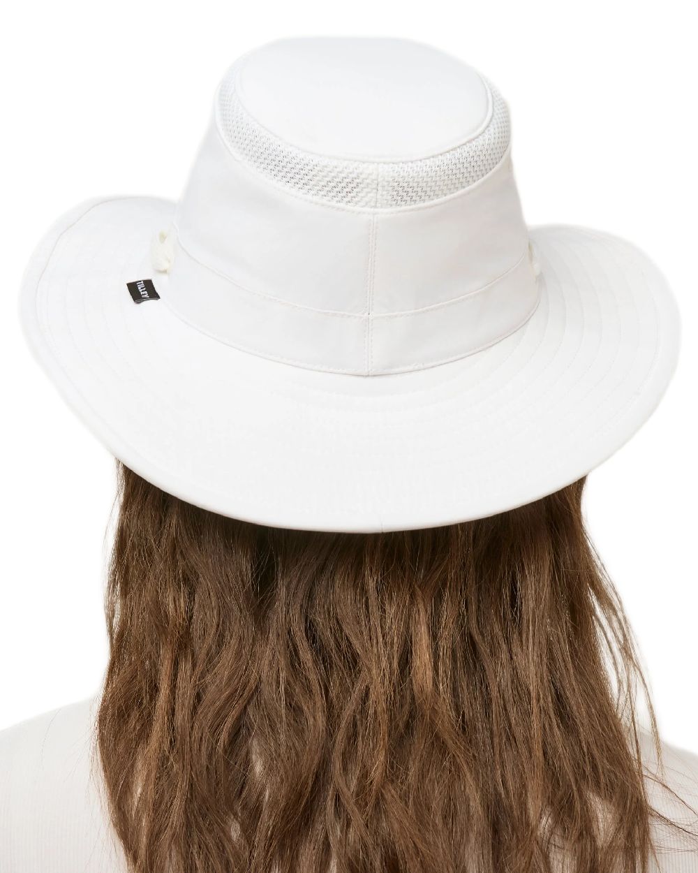 White Coloured Tilley Airflo Broad Brim Sun Hat on white background 