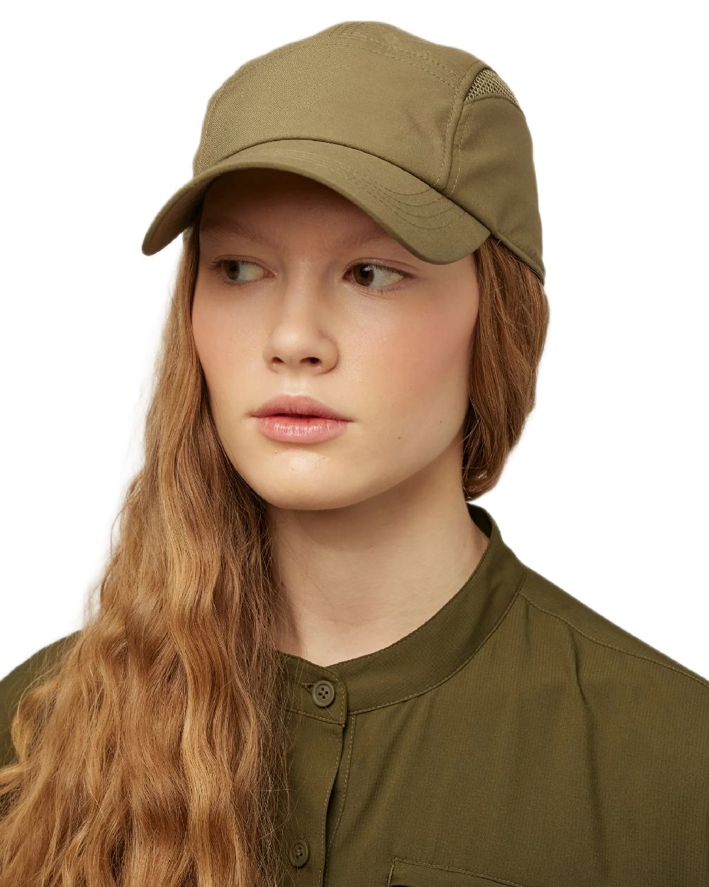 Olive Coloured Tilley Airflo Cap on white background 
