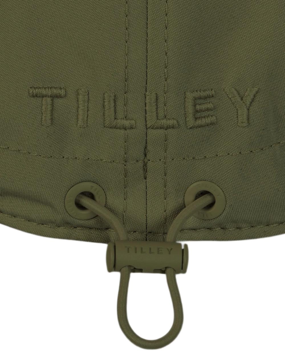 Thyme green coloured Tilley Airflo Cap on white background 