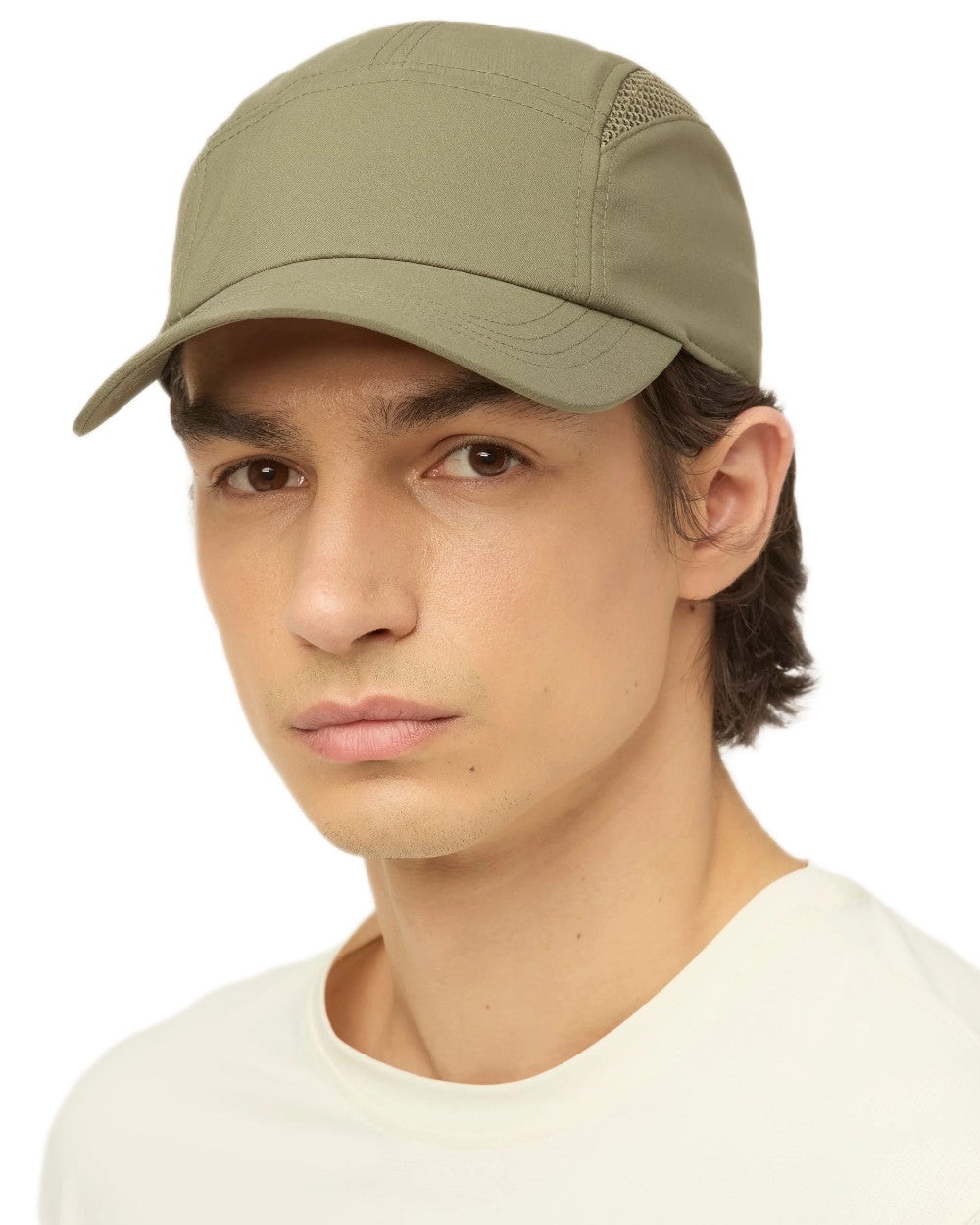Thyme green coloured Tilley Airflo Cap on white background 