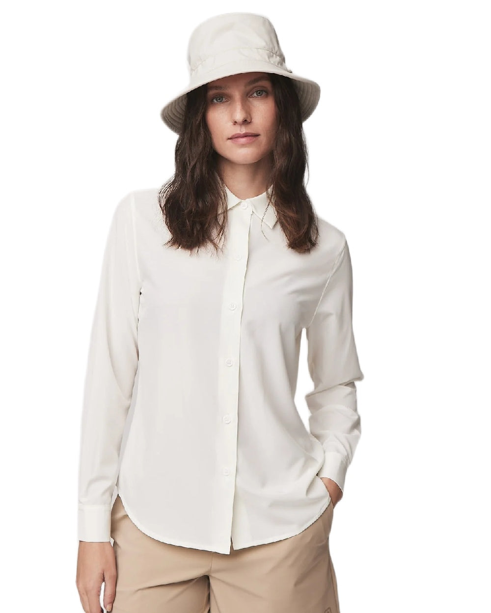 Light Stone Coloured Tilley Airflo LTM1 Bucket Hat on white background 