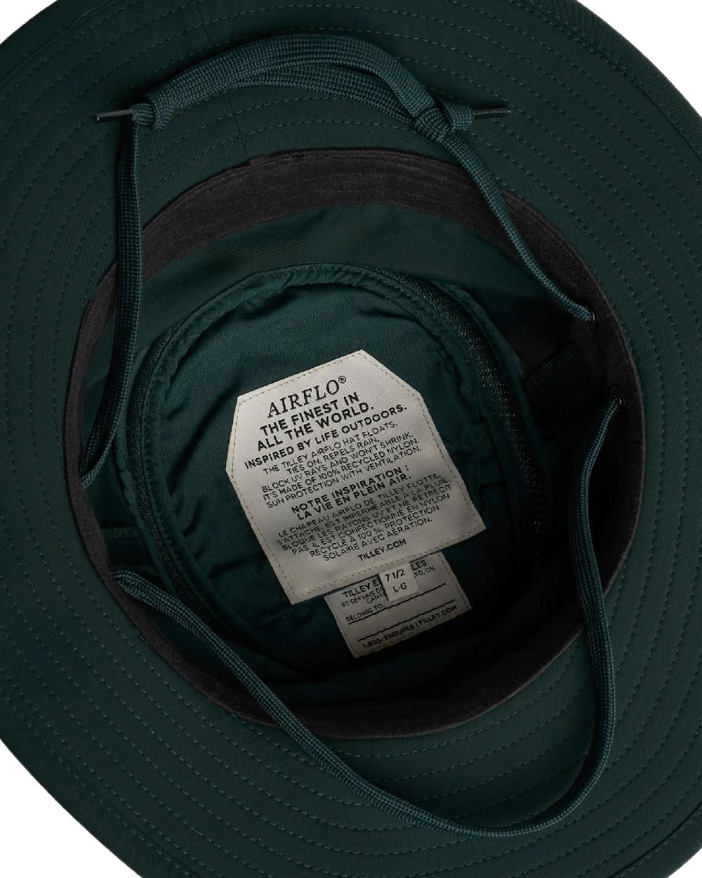 Evergreen Coloured Tilley Airflo Medium Brim Recycled Hat on white background 