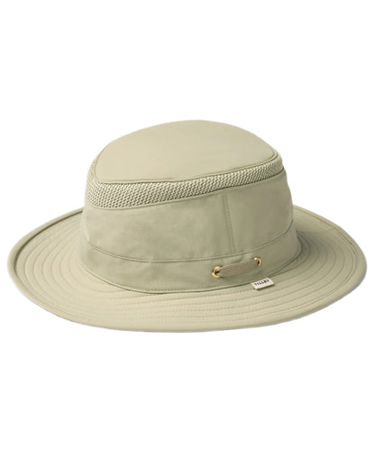 Khaki Olive Coloured Tilley Airflo Medium Brim Recycled Hat on white background 