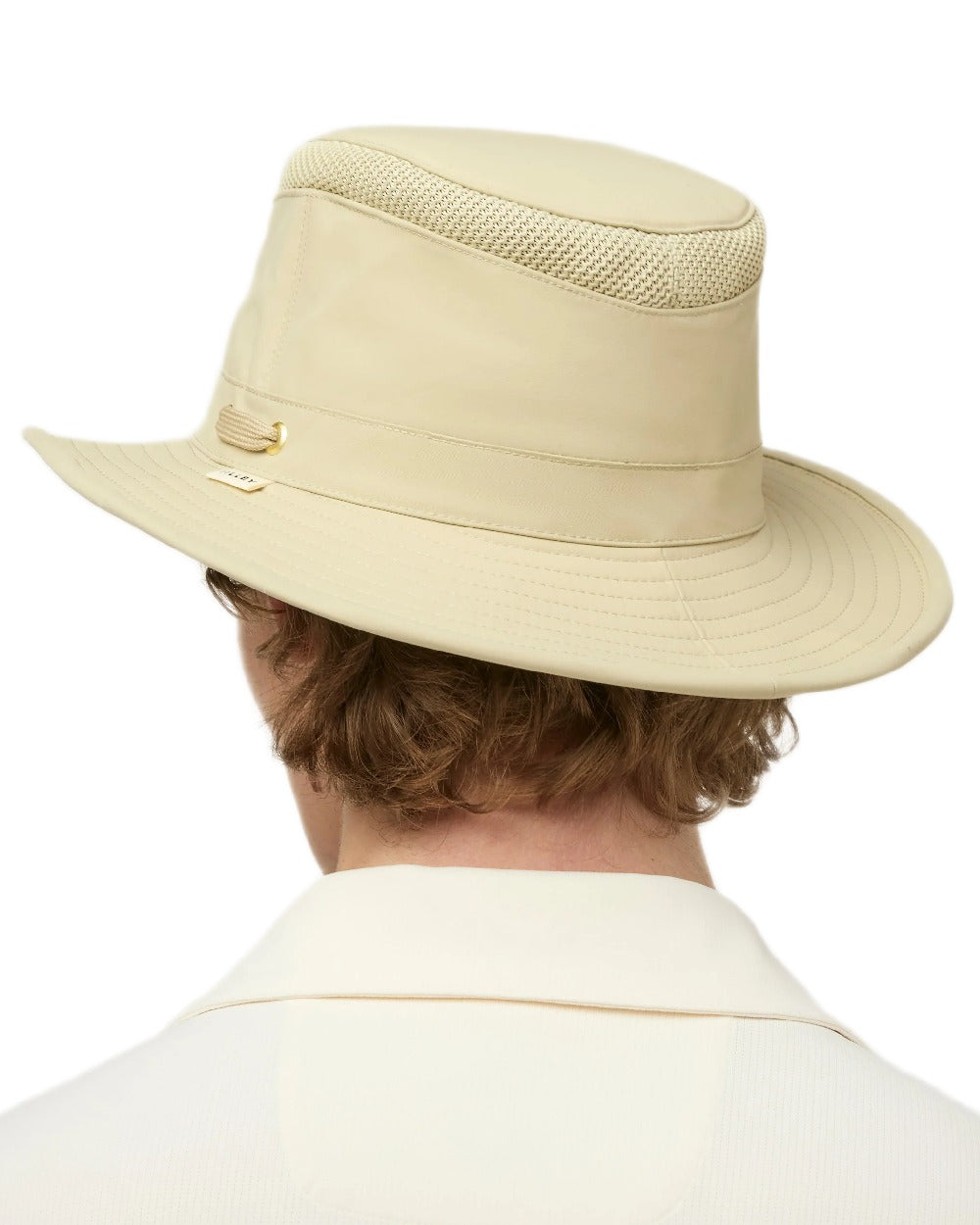 Khaki Olive Coloured Tilley Airflo Medium Brim Recycled Hat on white background 