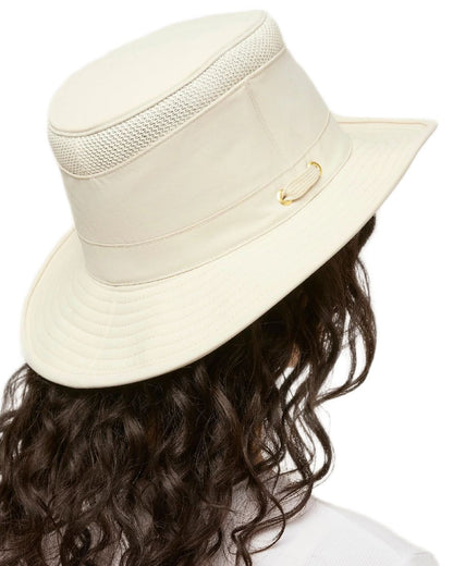 Light Stone Coloured Tilley Airflo Medium Brim Recycled Hat on white background 