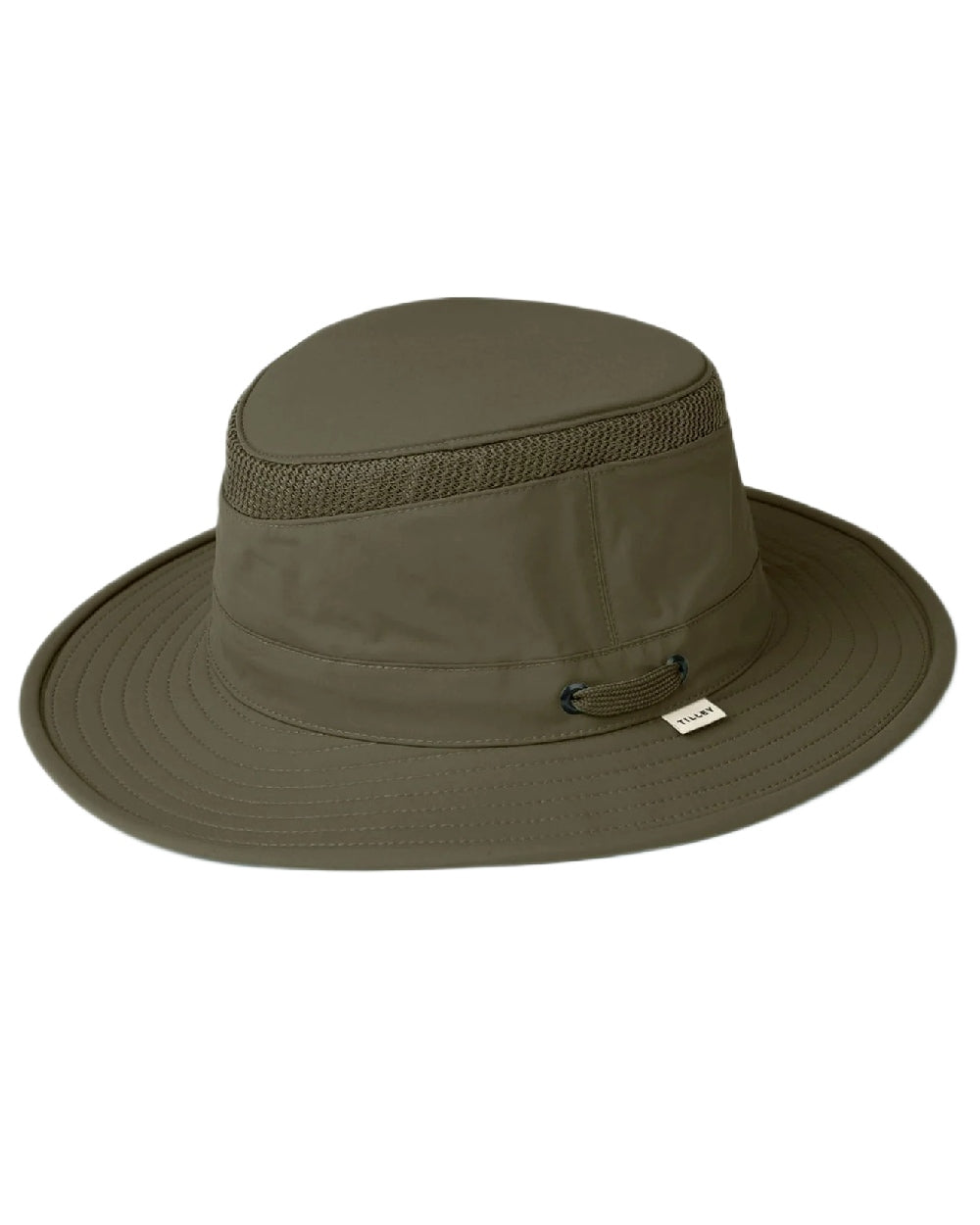 Olive Coloured Tilley Airflo Medium Brim Recycled Hat on white background 