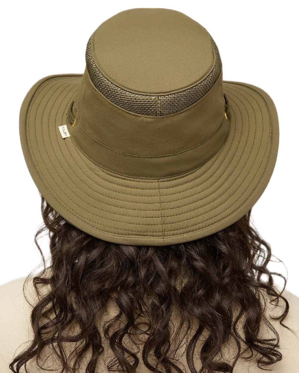 Olive Coloured Tilley Airflo Medium Brim Recycled Hat on white background 