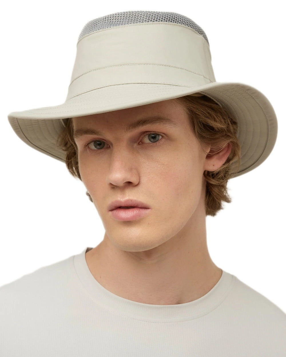 Rock Face Coloured Tilley Airflo Medium Brim Recycled Hat on white background 