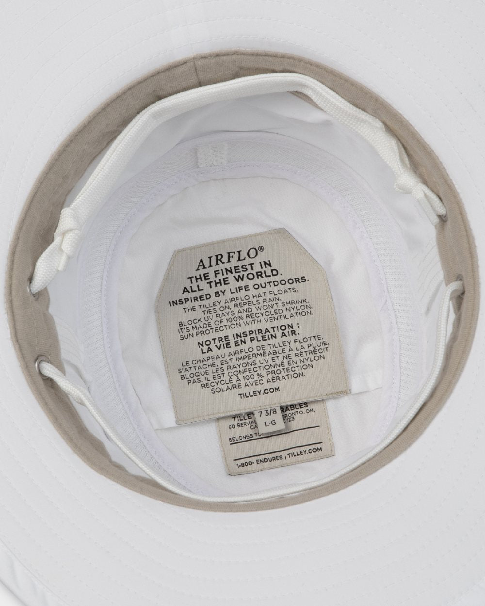 White Coloured Tilley Airflo Medium Brim Recycled Hat on white background 