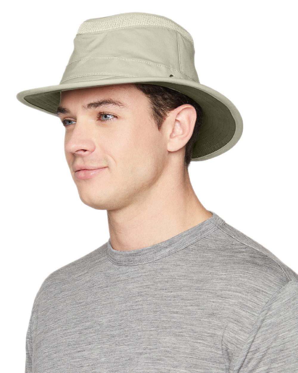 Khaki Olive Coloured Tilley Airflo Organic T5MO Cotton Hat on white background 
