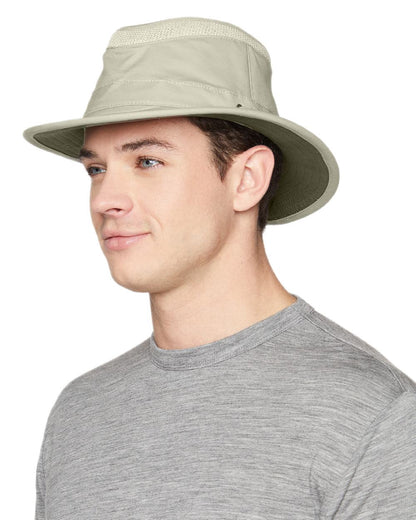 Khaki Olive Coloured Tilley Airflo Organic T5MO Cotton Hat on white background 