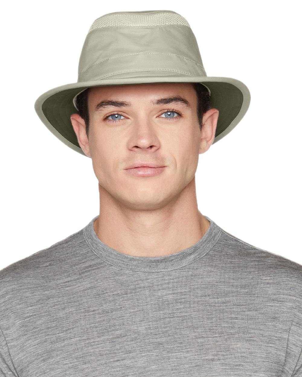 Khaki Olive Coloured Tilley Airflo Organic T5MO Cotton Hat on white background 