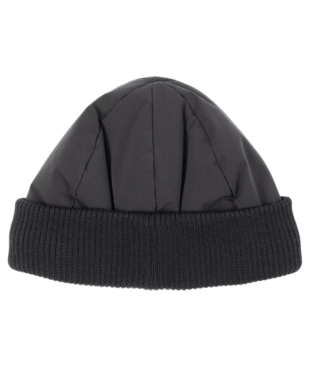 Black coloured Tilley Airlite Down Padded Beanie on white background 