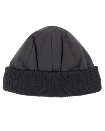 Black coloured Tilley Airlite Down Padded Beanie on white background 